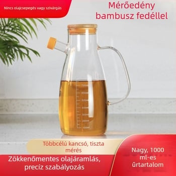Konyhai olaj- és ecettartó boroszilikát üvegből, mérőskálával és fogantyúval