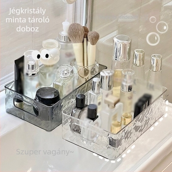 Átlátszó PET tároló doboz fogantyúval, 18 literes kapacitás, modern minimalista design kozmetikumok és ékszerek számára