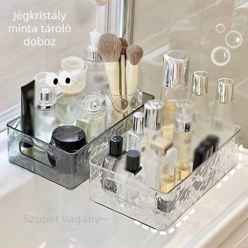 Átlátszó PET tároló doboz fogantyúval, 18 literes kapacitás, modern minimalista design kozmetikumok és ékszerek számára