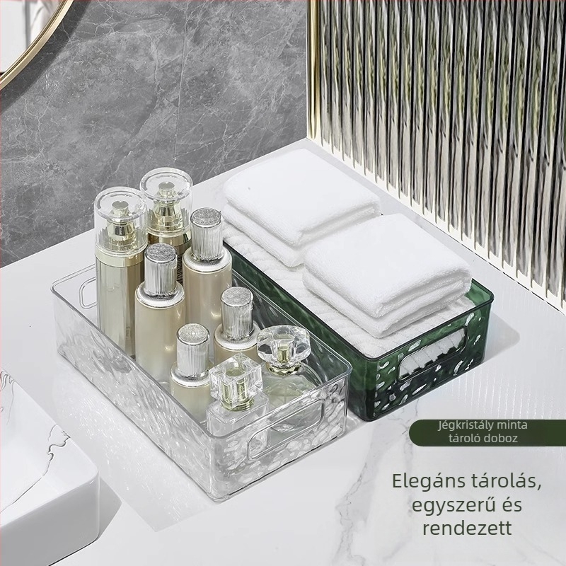 Átlátszó PET tároló doboz fogantyúval, 18 literes kapacitás, modern minimalista design kozmetikumok és ékszerek számára