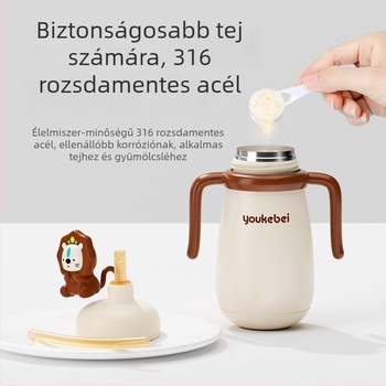Gyerekeknek készült termosz pohár 316 rozsdamentes acél belsővel, szilikon külsővel, 6–12 órás szigeteléssel, fogantyúval és szívószállal, rajzfilm dizájn