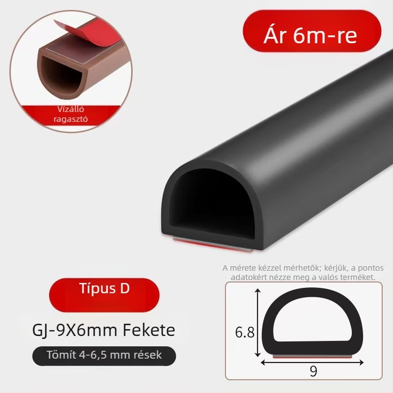 Szilikon ajtó- és ablakszigetelések, öntapadós, hangszigetelő, kopásálló, keménység 65, Qunwo márka