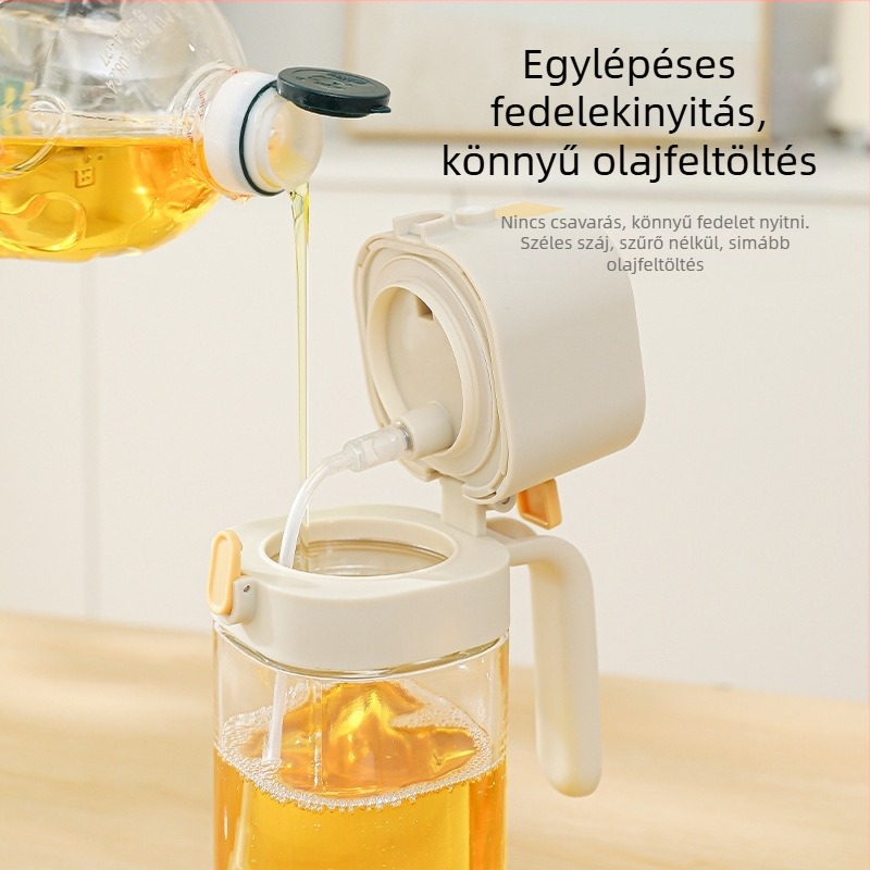 Üveg olajtartó palack, automatikus nyitás-zárás, 2 az 1-ben olajtartó és szűrőedény, modern minimalista stílus