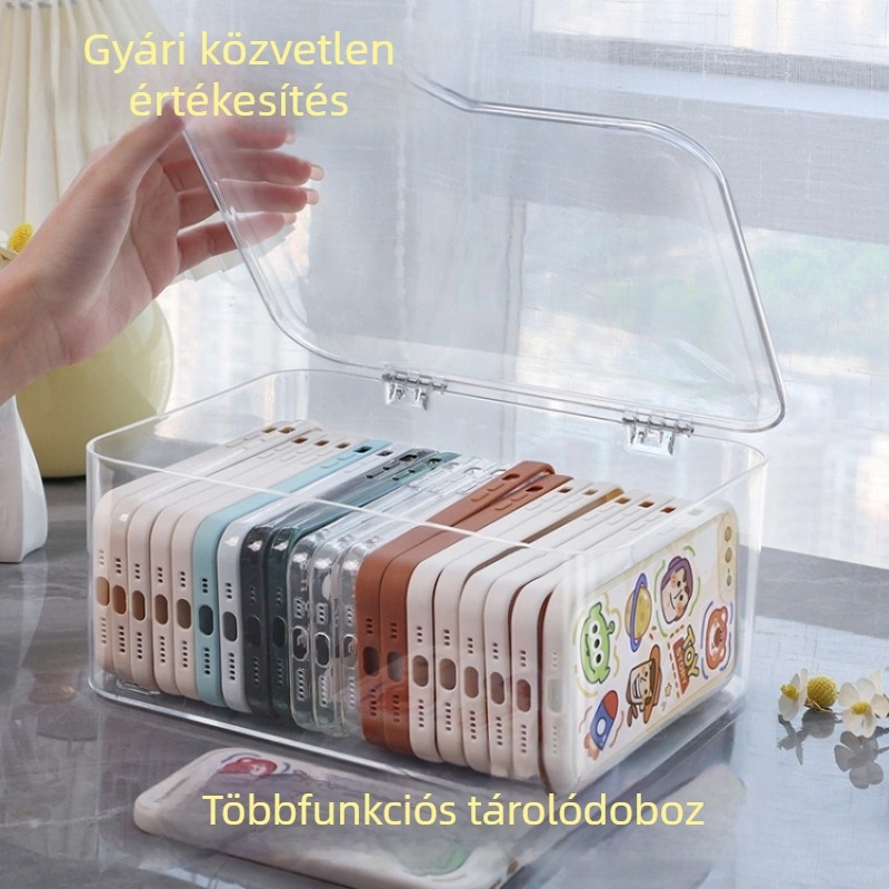 Fedéllel ellátott fiókos tároló – porálló, egymásra rakható, műanyag kozmetikai rendező