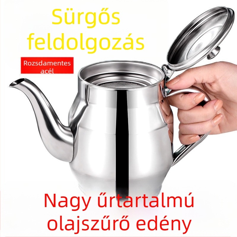 Rozsdamentes acél olajtartály, szivárgásmentes kialakítás, nagy kapacitású konyhai tároló olajhoz szűrőhálóval, élelmiszer-minőségű, vastított olajtartály