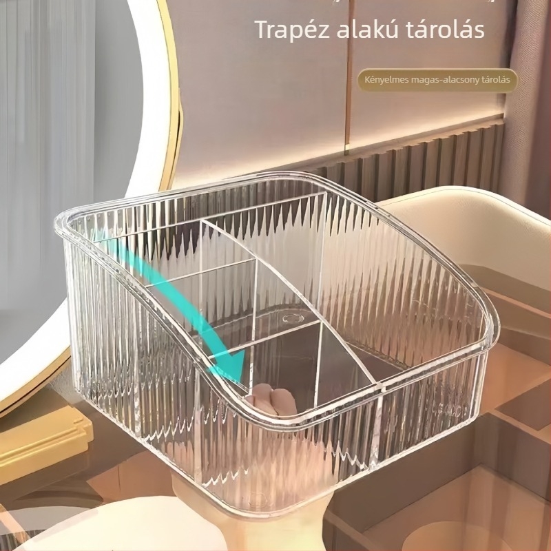 Átlátszó kozmetikai tároló és asztali rendező nagy kapacitással, PET anyagú, fedél nélküli kialakítás, testreszabható, könnyű luxus stílusú, 2024-ben piacra dobva