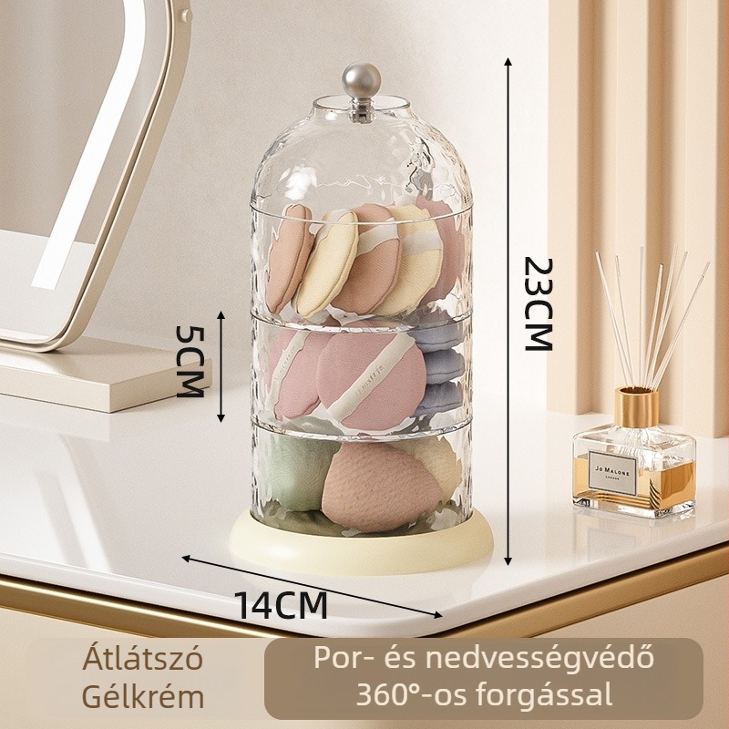 Prémium forgatható kozmetikai tároló, 1 rekesz, PET+ABS, RF251, porálló