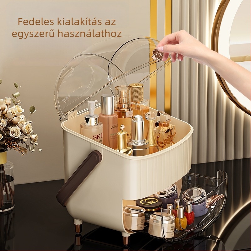 Kozmetikai tároló doboz fedéllel, porálló, nagy kapacitású, ABS anyagú, Light Luxury stílus, Love zhiyu