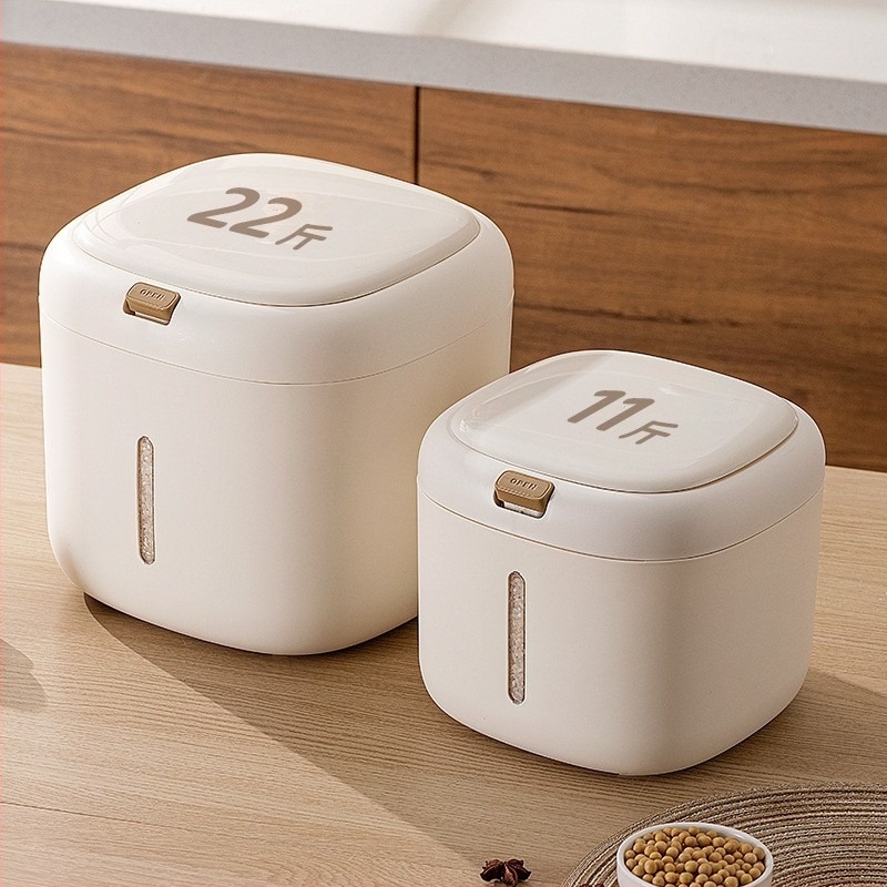 Rizstároló Doboz zárható, nedvességálló és rovarriasztó funkcióval, PP műanyagból, 10 L vagy nagyobb kapacitás, testreszabás és logónyomtatás elérhető