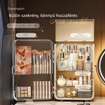 Fényes luxus stílusú kozmetikai tároló doboz porvédett sminkasztalhoz, asztali fiókos rendező, kapacitás 3-5 L