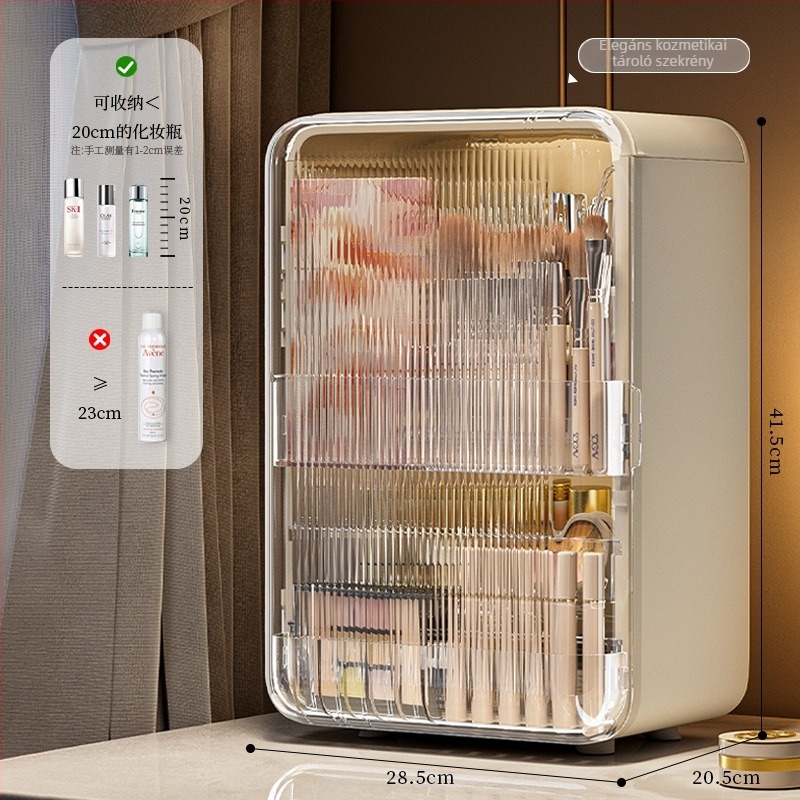 Fényes luxus stílusú kozmetikai tároló doboz porvédett sminkasztalhoz, asztali fiókos rendező, kapacitás 3-5 L