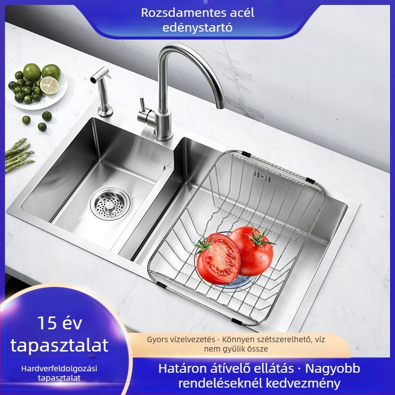 Konyhai rozsdamentes acél mosogatótál-szárító állvány — modern, minimalist dizájn, 2024-ben bemutatva