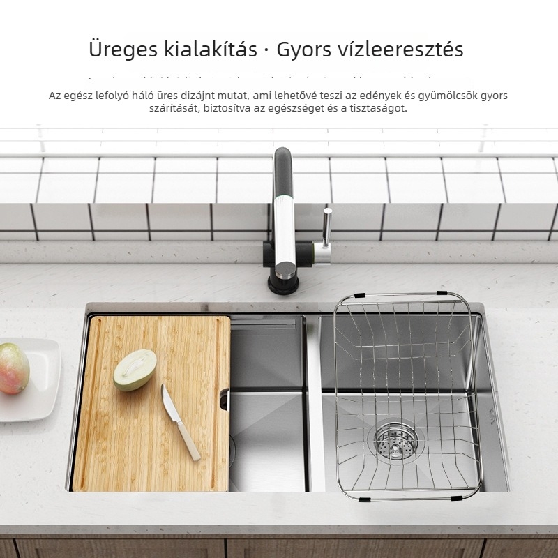 Konyhai rozsdamentes acél mosogatótál-szárító állvány — modern, minimalist dizájn, 2024-ben bemutatva