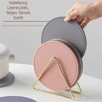 Háromszög alakú fémből készült konyhai állvány – Többszörös funkcióval, hőszigetelő aláttal és leeresztő tálcával
