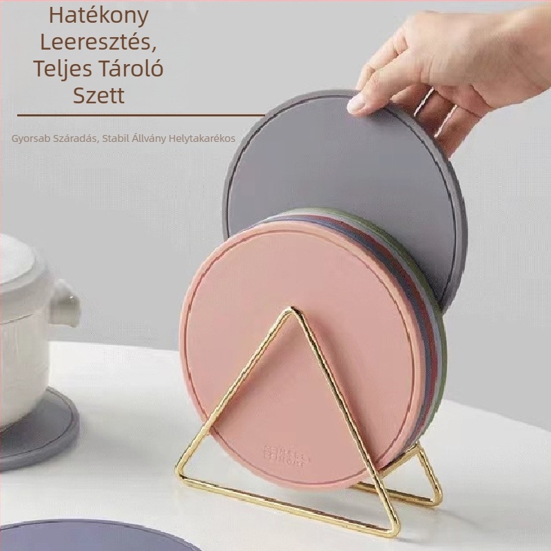 Háromszög alakú fémből készült konyhai állvány – Többszörös funkcióval, hőszigetelő aláttal és leeresztő tálcával