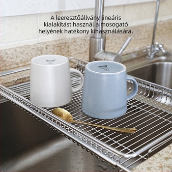 Kinyitható rozsdamentes acél mosogatódrén állvány edényekhez — modern minimalista konyhai tároló