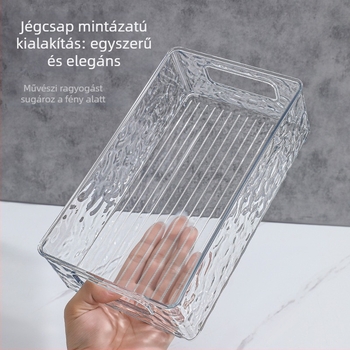 Fényűző, átlátszó gleccser mintás asztali tároló doboz PET műanyagból, téglalap alakú, 2 L kapacitás, egymásra rakható, kozmetikumok és otthoni rendszerezésre