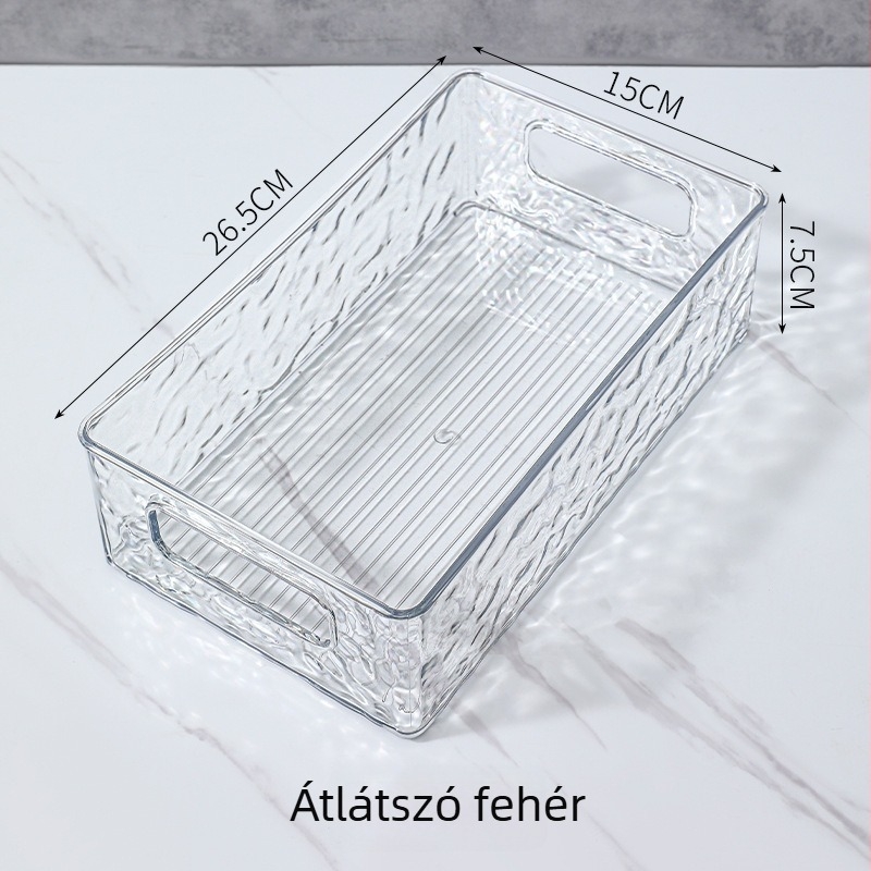 Fényűző, átlátszó gleccser mintás asztali tároló doboz PET műanyagból, téglalap alakú, 2 L kapacitás, egymásra rakható, kozmetikumok és otthoni rendszerezésre