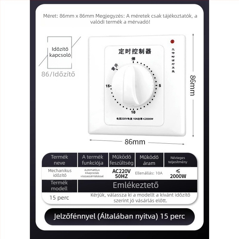 Mechanikus 60 perces időzítőkapcsoló, 220V, 86-os típusú vízszivattyú időzítő