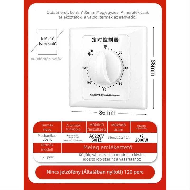 Mechanikus 60 perces időzítőkapcsoló, 220V, 86-os típusú vízszivattyú időzítő