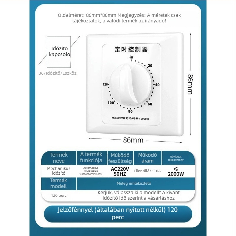 Mechanikus 60 perces időzítőkapcsoló, 220V, 86-os típusú vízszivattyú időzítő