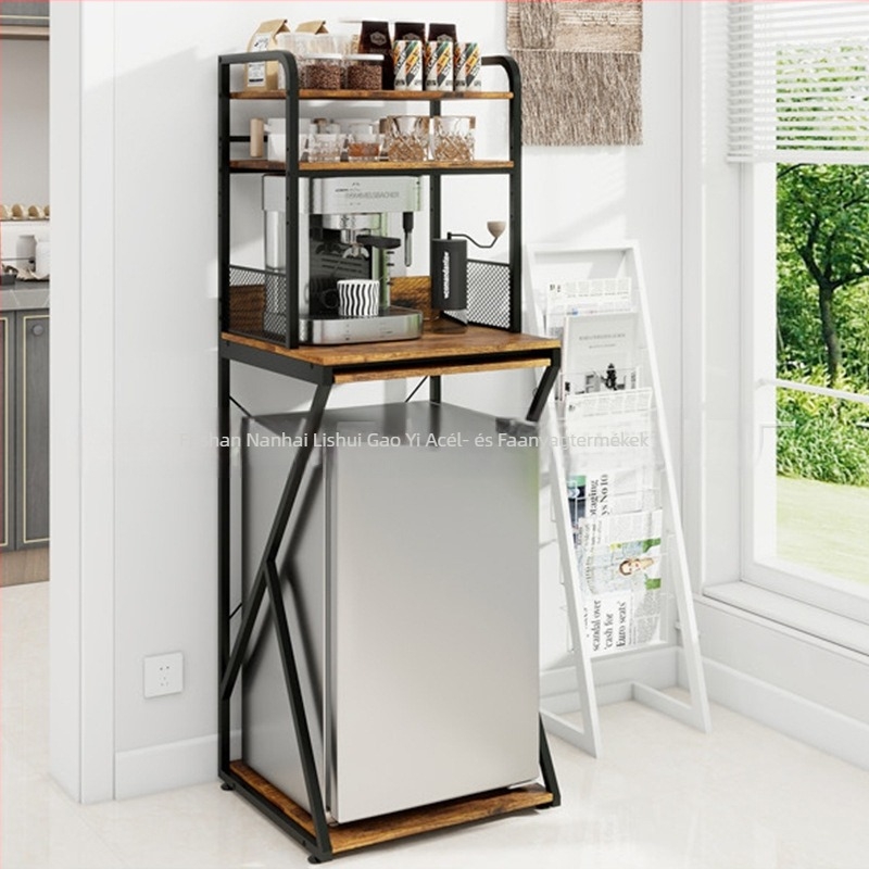 Multifunkcionális konyhai tárolóállvány mikrohullámú sütőhöz és mini hűtőhöz, nyitott stílusú, nagy polc
