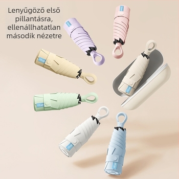 Kettős használatú nap- és eső elleni esernyő, hordozható öt részes összecsukható kivitel, szív alakú fogantyú, fekete UV-védő bevonat, női mini napernyő kapszula formájában