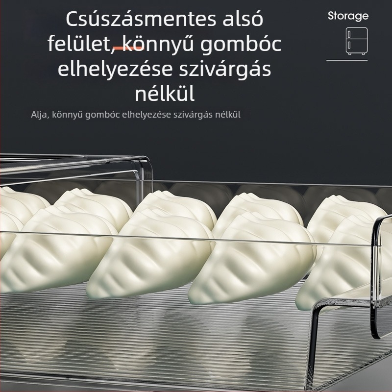Gombóccal töltött tároló doboz hűtőszekrény fiókjához — átlátszó, többszintű rendező, PET anyag, tárolás