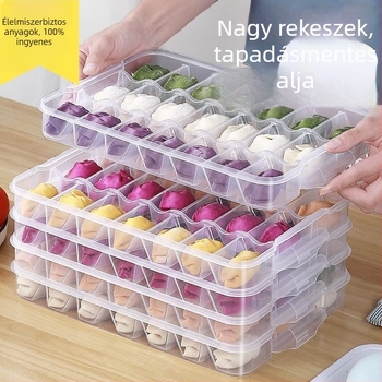Külön rekeszekkel ellátott knédli doboz fagyasztáshoz, polipropilén (PP) anyagból, leeresztési funkcióval, megőrzi a frissességet a hűtőben