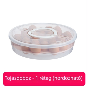 Kézben tartható kör alakú műanyag élelmiszer-tároló doboz, két szintű, dumplings, pizza és tojás számára