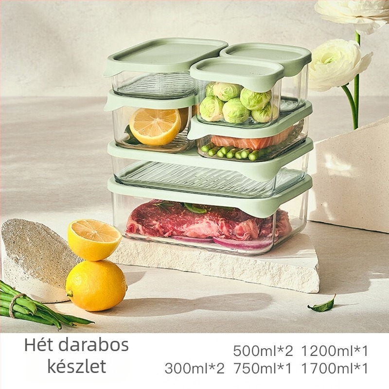 Glasslock 7 darabos téglalap alakú üvegtárolóedények fedővel, edzett üveg, mikrohullámú sütőben használható