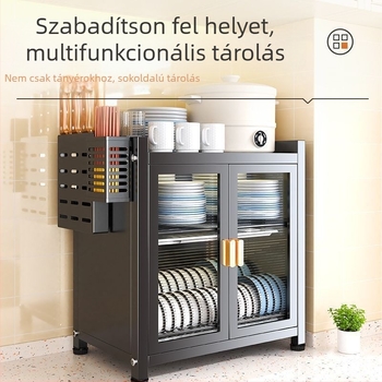 Konyhai tároló állvány szénacélból, két szintű porvédett szekrény edényekhez és mikrohullámú sütőhöz