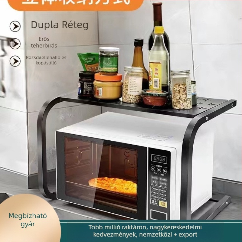 Konyhai mikrohullámú sütő tároló állvány - kihúzható, kétszintes polc a munkalapon, fém TM0019, modern minimalista stílus