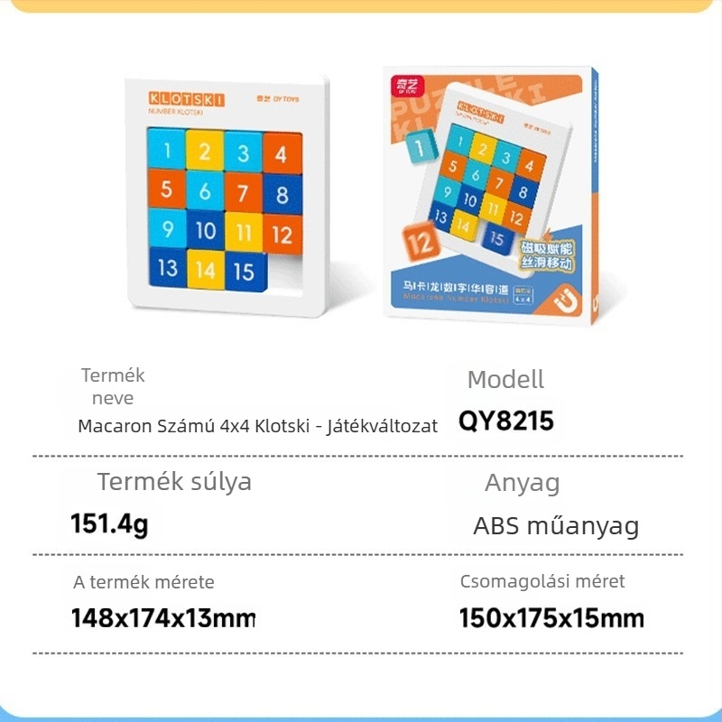 Qiyi mágneses Huarong Road puzzle gyerekeknek – műanyag, mágneses csúszó puzzle, 7–14 évesek, konfigurációk 8/15/24/35/48, türelem fejlesztés