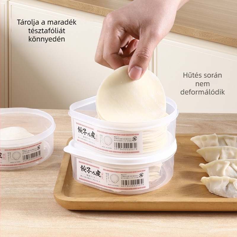 Áttetsző gyoza tészta lapok tároló doboz, háztartási használatra, élelmiszer-minőségű műanyag, fedél