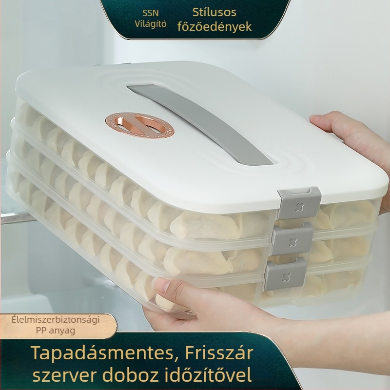 Dumpling tároló doboz, élelmiszerbiztos PP anyag, hordozható és zárható a fagyasztóhoz, könnyed luxus stílusú kriszper
