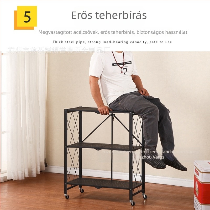 Beépítésmentes összecsukható konyhai tárolóállvány, padlón álló, 5 szintes, áthelyezhető
