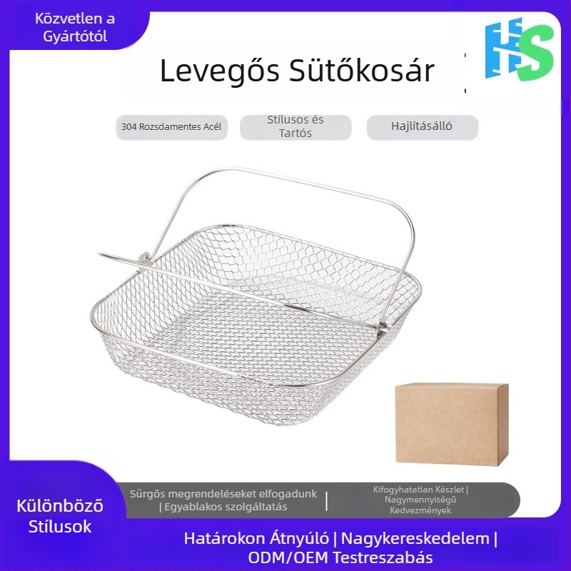 Rozsdamentes acél légsütő kosár, dupla fogantyúval, Haidian, hálós leeresztő tartó
