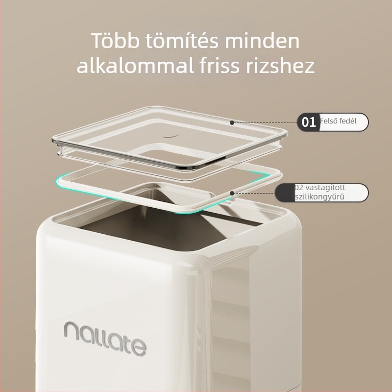 Rizstároló edény – nedvességálló, műanyag (PP), 5–6 L kapacitás, modern egyszerű dizájn