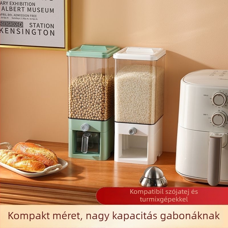 Rizstároló doboz – zárható, nedvesség- és kártevő elleni védelem; Anyag: PP műanyag; Kapacitás: 6–7 liter; Eredet: Taizhou