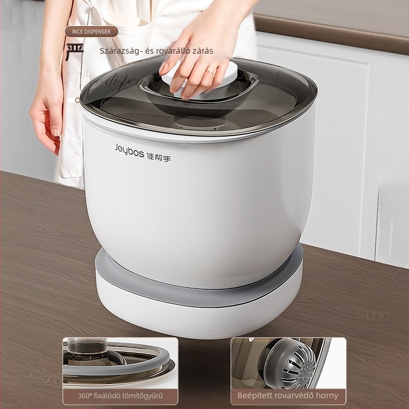 Rizstároló edény – zárható, nedvesség- és rovarálló, műanyag PP, élelmiszer-minőségű, kapacitás 6–7 L