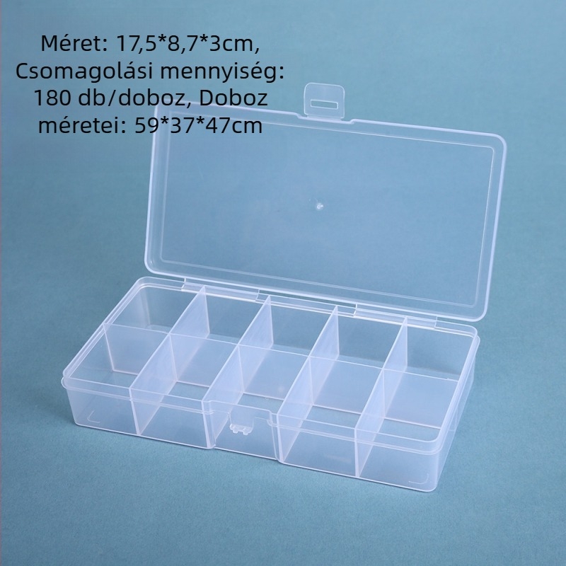 Átlátszó PP műanyag 10 rekeszes asztali tároló doboz – Modell 17.5, 1 L kapacitás