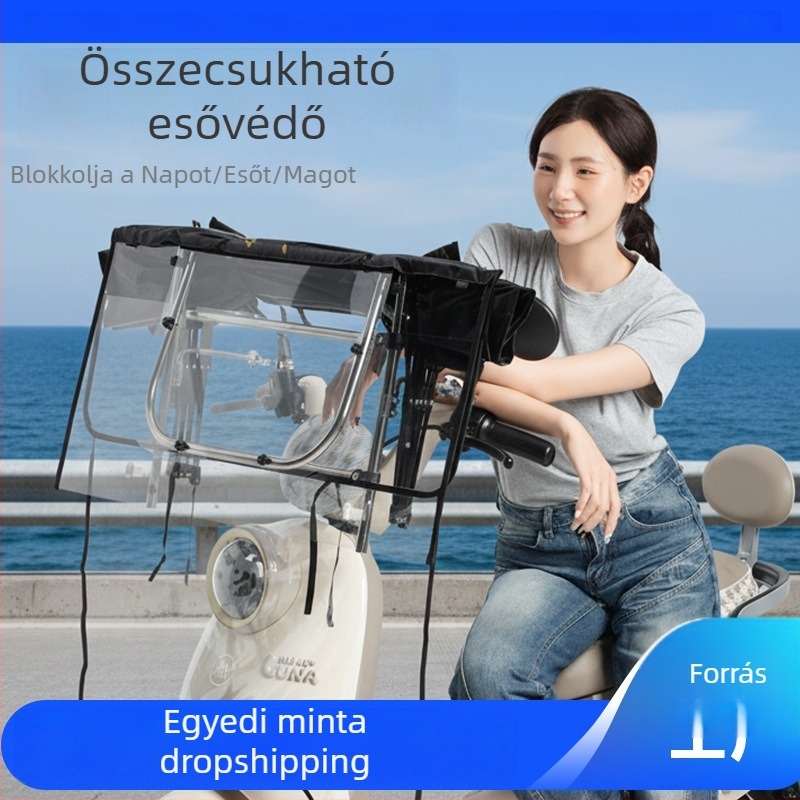 Elektromos autó esővédő - összecsukható, kihúzható, kétkeretű konstrukció, Oxford anyagú ponyva, UV PA+ napvédő, levehető szél- és esővédő, kézi nyitás-zárás