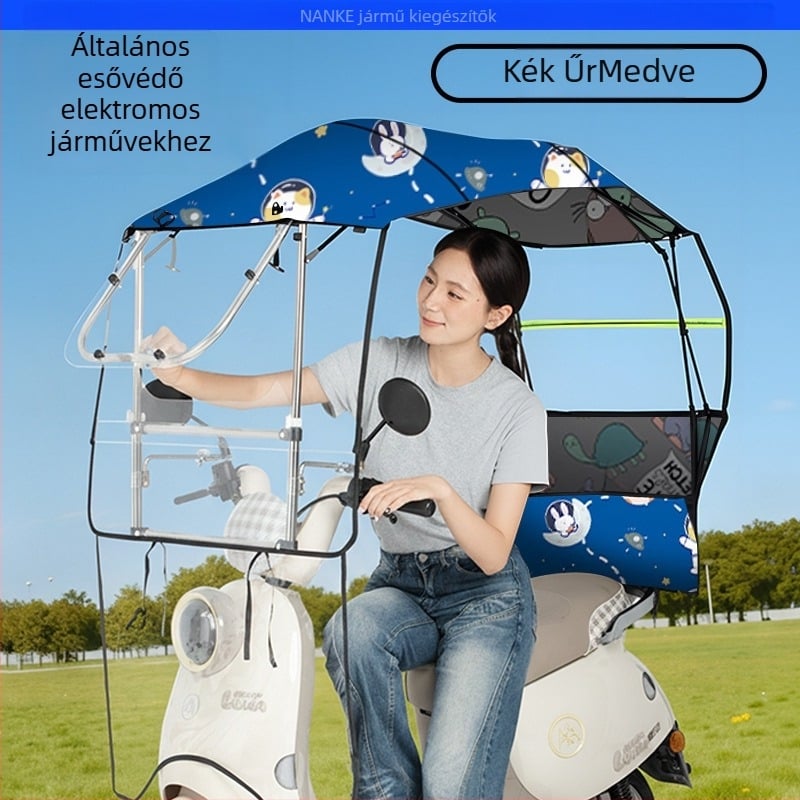 Elektromos autó esővédő - összecsukható, kihúzható, kétkeretű konstrukció, Oxford anyagú ponyva, UV PA+ napvédő, levehető szél- és esővédő, kézi nyitás-zárás
