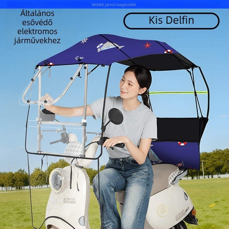 Elektromos autó esővédő - összecsukható, kihúzható, kétkeretű konstrukció, Oxford anyagú ponyva, UV PA+ napvédő, levehető szél- és esővédő, kézi nyitás-zárás