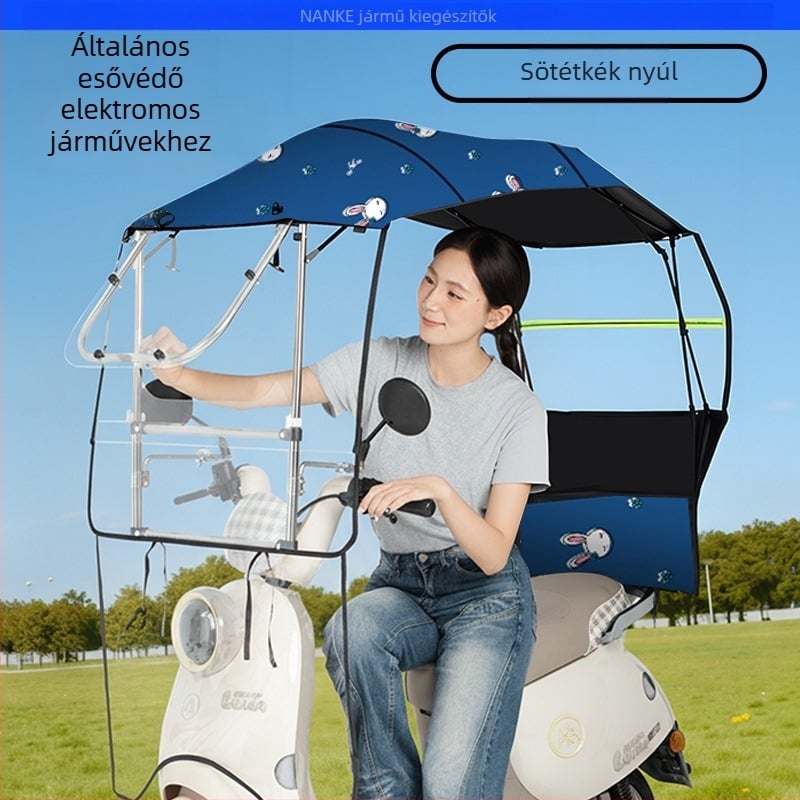 Elektromos autó esővédő - összecsukható, kihúzható, kétkeretű konstrukció, Oxford anyagú ponyva, UV PA+ napvédő, levehető szél- és esővédő, kézi nyitás-zárás