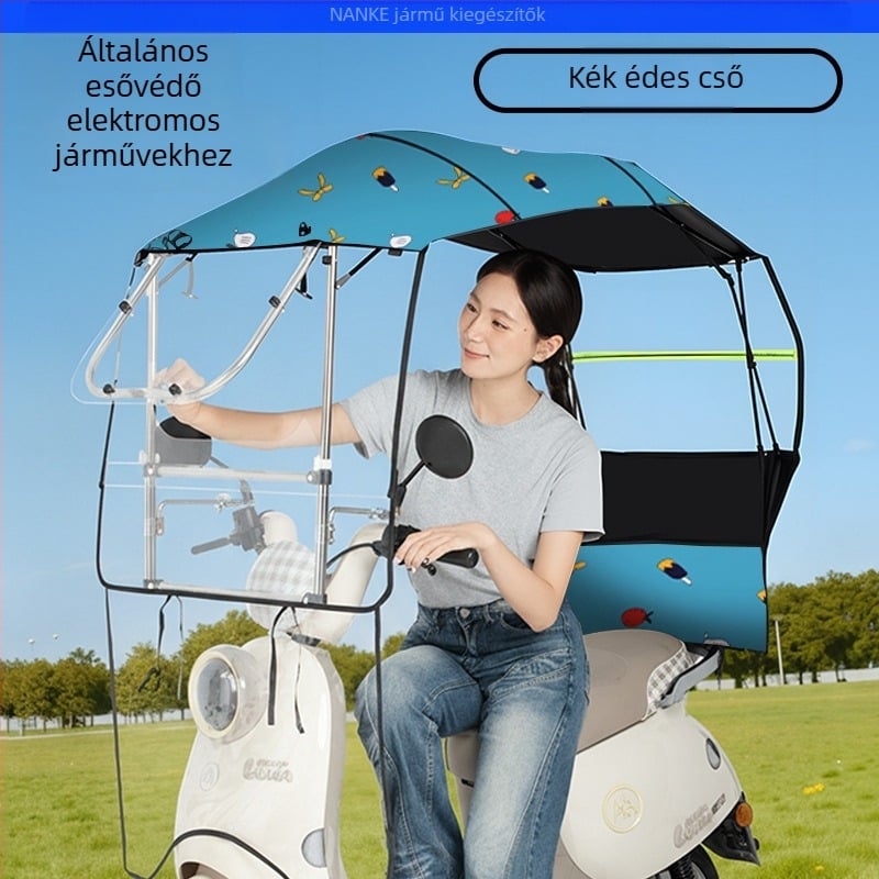 Elektromos autó esővédő - összecsukható, kihúzható, kétkeretű konstrukció, Oxford anyagú ponyva, UV PA+ napvédő, levehető szél- és esővédő, kézi nyitás-zárás