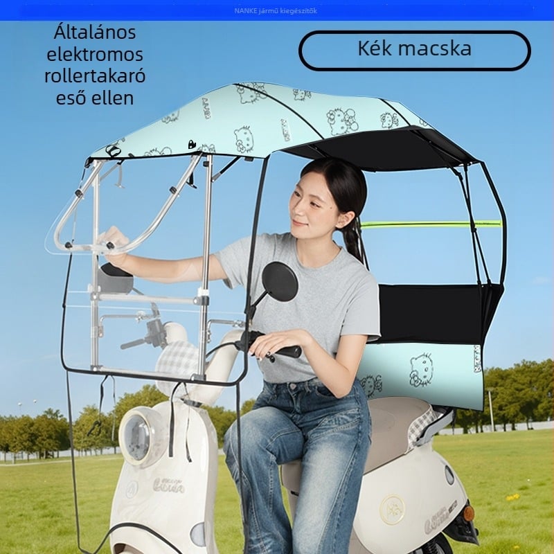 Elektromos autó esővédő - összecsukható, kihúzható, kétkeretű konstrukció, Oxford anyagú ponyva, UV PA+ napvédő, levehető szél- és esővédő, kézi nyitás-zárás