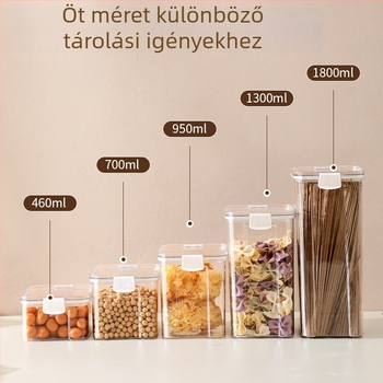 Állateledel-minőségű zárható négyszögletes műanyag tároló doboz fedéllel, 800–1000 ml, átlátszó