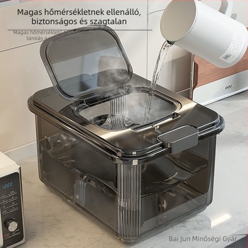 Otthoni rizstároló tartály rovarok elleni védelemmel, nedvességálló, zárható, nagy kapacitású, flip-top fedéllel
